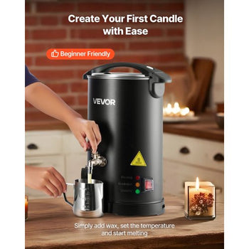 Wax Melter for Candle Making, 5.3 Qts, Fast and Even Heating, with Easy Pour Spout and Temperature Control, Hourglass Base for Non-Stick Smooth Flow, Wax Melting Pot for Making Candles Soaps