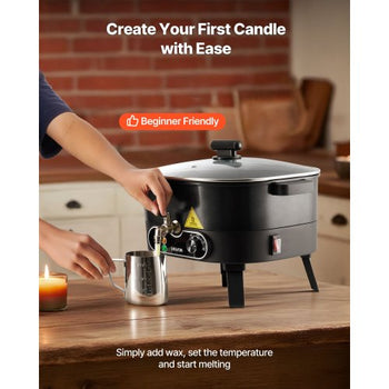 Wax Melter for Candle Making, 6.3 Qts, Fast and Even Heating, with Easy Pour Spout and Temperature Control, Grooved Base for Non-Stick and Smooth Flow, Wax Melting Pot for Making Candles Soaps