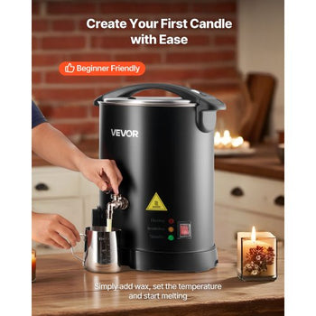 Wax Melter for Candle Making, 8.5 Qts, Fast and Even Heating, with Easy Pour Spout and Temperature Control, Hourglass Base for Non-Stick Smooth Flow, Wax Melting Pot for Making Candles Soaps