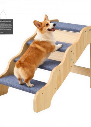 Wood Pet Stairs, 4-Step Dog Stairs for High Beds, Sofa & Cars, 150lbs Load Capacity, Non-Slip Surface, Stable Cat & Dog Step Ladder for Small Medium Large Older Pet Puppy Essentials
