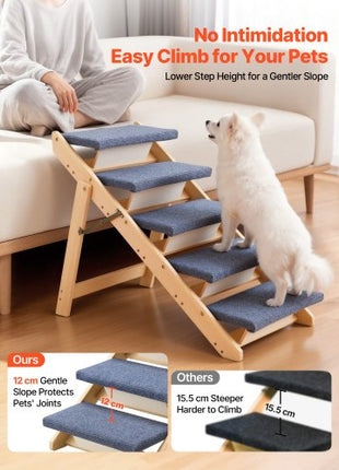 Wood Pet Stairs, 5-Step Dog Stairs for Beds, Sofa & Cars, 150lbs Load Capacity, Floded Flat Design, Stable & Sturdy Cat & Dog Step Ladder for Small Medium Large Older Pet Puppy Essentials
