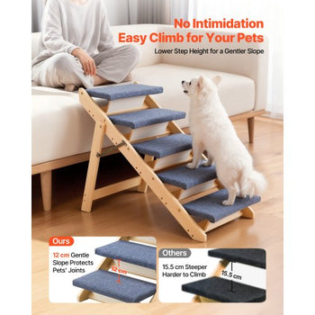 Wood Pet Stairs, 5-Step Dog Stairs for Beds, Sofa & Cars, 150lbs Load Capacity, Floded Flat Design, Stable & Sturdy Cat & Dog Step Ladder for Small Medium Large Older Pet Puppy Essentials