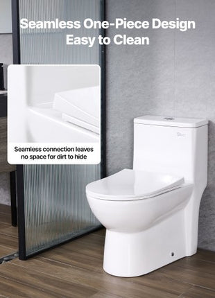 One-Piece Toilet, Elongated Toilet Vortex Dual-Flush 1.1/1.6 GPF, Toilets for Bathroom with Comfortable Chair Seat, Standard Height, Easy-Clean Skirted Design, 10 inch Rough-In, White + Silver