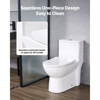 One-Piece Toilet, Elongated Toilet Vortex Dual-Flush 1.1/1.6 GPF, Toilets for Bathroom with Comfortable Chair Seat, Standard Height, Easy-Clean Skirted Design, 10 inch Rough-In, White + Silver