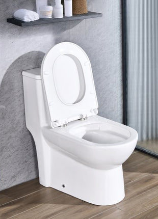 One-Piece Toilet, Elongated Toilet Vortex Dual-Flush 1.1/1.6 GPF, Toilets for Bathroom with Comfortable Chair Seat, Standard Height, Easy-Clean Skirted Design, 10 inch Rough-In, White + Silver