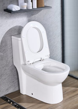 One-Piece Toilet, Elongated Toilet Vortex Dual-Flush 1.1/1.6 GPF, Toilets for Bathroom with Comfortable Chair Seat, Standard Height, Easy-Clean Skirted Design, 12 inch Rough-In, White + Silver