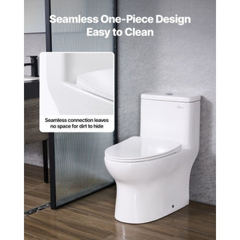 One-Piece Toilet, Elongated Toilet Vortex Dual-Flush 1.0/1.28 GPF, Toilets for Bathroom with Comfortable Chair Seat, Standard Height, 12 inch Rough-In, White + Silver, Easy-Clean Skirted Design