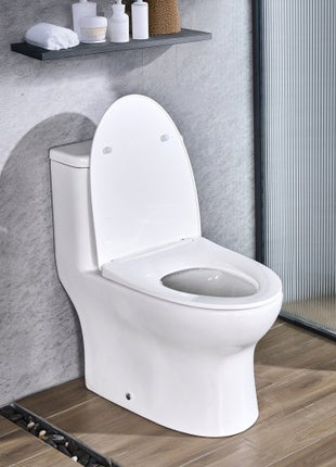 One-Piece Toilet, Elongated Toilet Vortex Dual-Flush 1.0/1.28 GPF, Toilets for Bathroom with Comfortable Chair Seat, Standard Height, 12 inch Rough-In, White + Silver, Easy-Clean Skirted Design