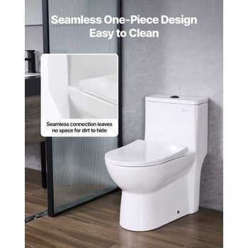 One-Piece Toilet, Elongated Toilet Vortex Dual-Flush 1.1/1.6 GPF, Toilets for Bathroom with Comfortable Chair Seat, 12 inch Rough-In, Black + White, Easy-Clean Skirted Design, Standard Height
