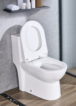 One-Piece Toilet, Elongated Toilet Vortex Dual-Flush 1.1/1.6 GPF, Toilets for Bathroom with Comfortable Chair Seat, 12 inch Rough-In, Black + White, Easy-Clean Skirted Design, Standard Height