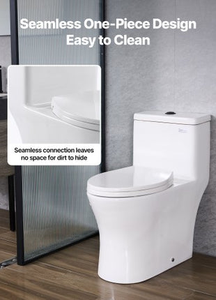 One-Piece Toilet, Elongated Toilet Vortex Dual-Flush 1.0/1.28 GPF, Toilets for Bathroom with Comfortable Chair Seat, Standard Height, Easy-Clean Skirted Design, 12 inch Rough-In, White + Black