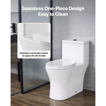 One-Piece Toilet, Elongated Toilet Vortex Dual-Flush 1.0/1.28 GPF, Toilets for Bathroom with Comfortable Chair Seat, Standard Height, Easy-Clean Skirted Design, 12 inch Rough-In, White + Black