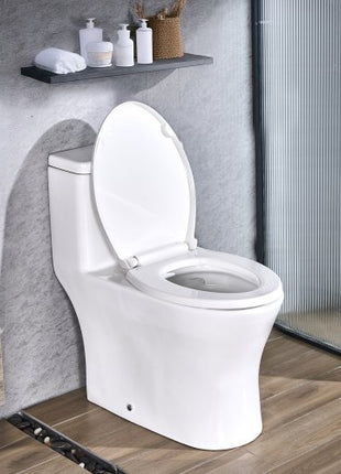 One-Piece Toilet, Elongated Toilet Vortex Dual-Flush 1.0/1.28 GPF, Toilets for Bathroom with Comfortable Chair Seat, Standard Height, Easy-Clean Skirted Design, 12 inch Rough-In, White + Black