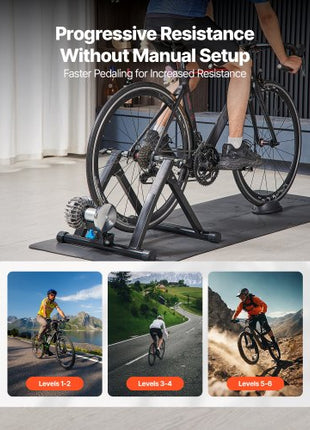 Bike Trainer, 26-29 Inch & 700C Wheels, Foldable Fluid Bicycle Stationary Trainer Stand for Indoor Exercise Riding with Quick Release Skewer & Front Wheel Riser Block, Fits Road Bikes, Black