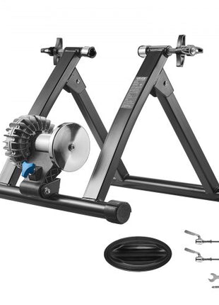 Bike Trainer, 26-29 Inch & 700C Wheels, Foldable Fluid Bicycle Stationary Trainer Stand for Indoor Exercise Riding with Quick Release Skewer & Front Wheel Riser Block, Fits Road Bikes, Black