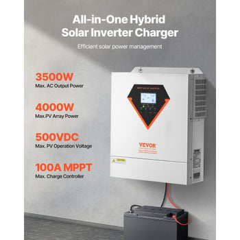 Hybrid Solar Inverter, 3500W, All in One Pure Sine Wave Power Inverter Charger, 24V DC to 220/230V AC, with Built-in 100A MPPT Solar Controller, for Off-Grid System Lead Acid Lithium Battery