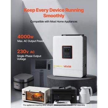 4000W Single-Phase Hybrid Solar Inverter, 24V DC to 230V AC, Pure Sine Wave Power Inverter with Built-in 120A MPPT Solar Controller, WiFi Module, for Lead Acid/Lithium Battery Off-Grid