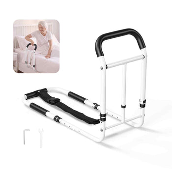 Bed Rail for Elderly Adults 200LBS Loading Bed Side Assist Rail, High-Strength Steel Bedside Cane for Seniors, with Adjustable Height & Base Length, Non-Slip Handle, Fit King Queen Full Twin Bed
