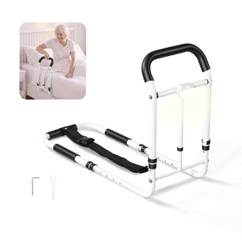 Bed Rails for Elderly Adults 200LBS Loading Bed Side Assist Rail, with Motion Sensor LED Light, Adjustable Height & Length, Non-Slip Handle, High-Strength Steel, Fit King Queen Full Twin Bed