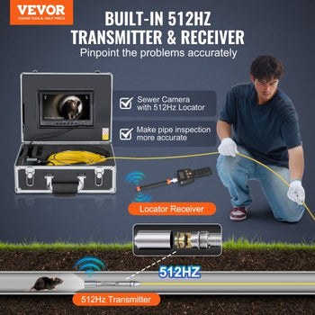 Sewer Camera with 512Hz Locator, 165 ft/50 m, 9" Drain Inspection Camera with Self-Leveling, 36X Zoom, Plumbing Camera with Lights-12 LED, 32GB Card, IP68 Waterproof Snake Camera for Duct Pipe