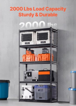 Storage Shelves, 2000 lbs, 5 Tier Heavy Duty Garage Shelving, 16" D x 36" W x 72" H Adjustable Metal Shelves for Industrial Shelving Unit Utility Shelf, for Kitchen, Warehouse, Basement, Black