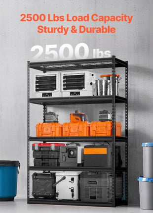 Storage Shelves, 2500 lbs, 5 Tier Heavy Duty Garage Shelving, 18" D x 48" W x 72" H Adjustable Metal Shelves for Industrial Shelving Unit Utility Shelf, for Kitchen, Warehouse, Basement, Black