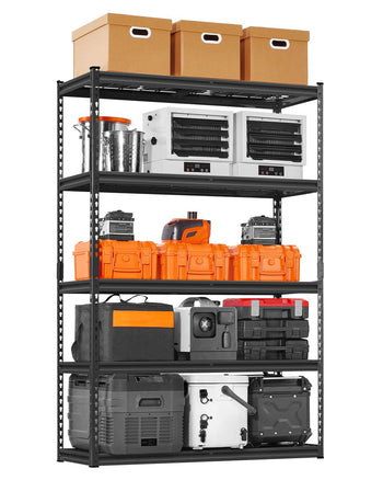 Storage Shelves, 2500 lbs, 5 Tier Heavy Duty Garage Shelving, 18" D x 48" W x 72" H Adjustable Metal Shelves for Industrial Shelving Unit Utility Shelf, for Kitchen, Warehouse, Basement, Black