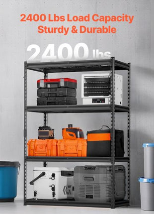 Storage Shelves, 2400 lbs, 4 Tier Heavy Duty Garage Shelving, 20" D x 40" W x 60" H Adjustable Metal Shelves for Industrial Shelving Unit Utility Shelf, for Kitchen, Warehouse, Basement, Black
