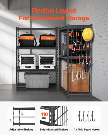 Storage Shelves, 2400 lbs, 4 Tier Heavy Duty Garage Shelving, 20" D x 40" W x 60" H Adjustable Metal Shelves for Industrial Shelving Unit Utility Shelf, for Kitchen, Warehouse, Basement, Black