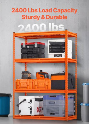 Storage Shelves, 2400 lbs, 4 Tier Heavy Duty Garage Shelving, 20" D x 40" W x 60" H Adjustable Metal Shelves for Industrial Shelving Unit Utility Shelf, for Kitchen, Warehouse, Basement, Orange