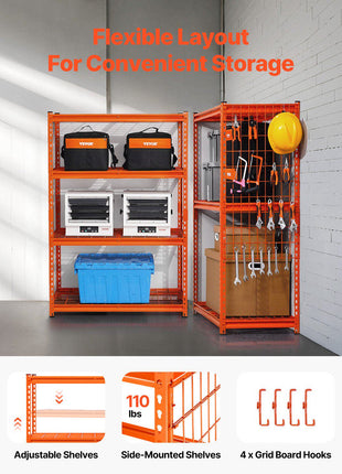 Storage Shelves, 2400 lbs, 4 Tier Heavy Duty Garage Shelving, 20" D x 40" W x 60" H Adjustable Metal Shelves for Industrial Shelving Unit Utility Shelf, for Kitchen, Warehouse, Basement, Orange