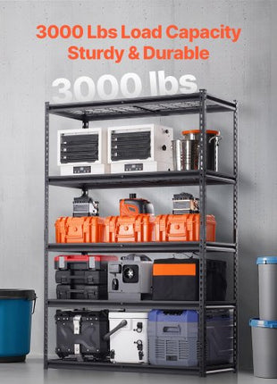 Storage Shelves, 3000 lbs, 5 Tier Heavy Duty Garage Shelving, 20" D x 48" W x 72" H Adjustable Metal Shelves for Industrial Shelving Unit Utility Shelf, for Kitchen, Warehouse, Basement, Black