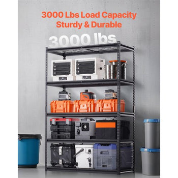 Storage Shelves, 3000 lbs, 5 Tier Heavy Duty Garage Shelving, 20" D x 48" W x 72" H Adjustable Metal Shelves for Industrial Shelving Unit Utility Shelf, for Kitchen, Warehouse, Basement, Black