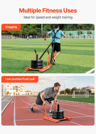 Weight Sled, Steel Power Sled, Fitness Strength Training Sleds for Athletic Exercise Speed Improvement, Workout Fitness Equipment with Handle, Compatible with 1/2 in Weight Plates, Orange