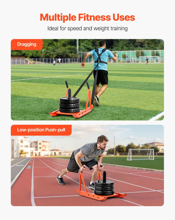 Weight Sled, Steel Power Sled, Fitness Strength Training Sleds for Athletic Exercise Speed Improvement, Workout Fitness Equipment with Handle, Compatible with 1/2 in Weight Plates, Orange
