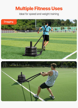 Weight Sled, Steel Power Sled, Fitness Strength Training Sleds for Athletic Exercise Speed Improvement, Workout Fitness Equipment with Harness, Compatible with 1/2 in Weight Plates, Black