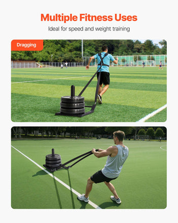 Weight Sled, Steel Power Sled, Fitness Strength Training Sleds for Athletic Exercise Speed Improvement, Workout Fitness Equipment with Harness, Compatible with 1/2 in Weight Plates, Black