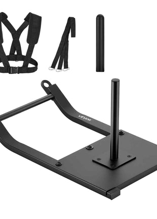 Weight Sled, Steel Power Sled, Fitness Strength Training Sleds for Athletic Exercise Speed Improvement, Workout Fitness Equipment with Harness, Compatible with 1/2 in Weight Plates, Black