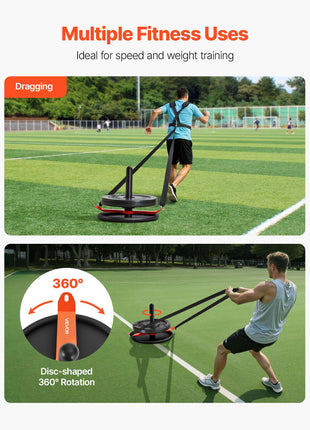 Weight Sled, Steel Power Sled, Fitness Strength Training Sleds for Athletic Exercise Speed Improvement, Workout Fitness Equipment with Harness, Compatible with 2 in Weight Plate, Orange & Black