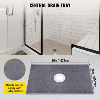 Shower Curb Kit, 38\"x60\" Watertight Shower Curb Overlay with 4\" ABS Central Bonding Flange, 4\" Stainless Steel Grate, 2 Cuttable Shower Curb and Trowel, Shower Pan Slope Sticks Fit for Bathr