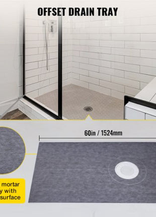 Shower Curb Kit 38\" x 60\" Watertight Shower Curb Overlay with 4\" PVC Offset Bonding Flange, 4\" Stainless Steel Grate, 2 Cuttable Shower Curb and Trowel, Shower Pan Slope Sticks Fit for Bathr