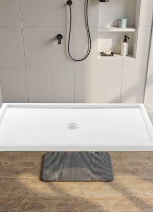 Shower Pan, 60? L x 32? W Single Threshold Shower Base, Rectangle Acrylic & PVC Showering Base in White, Slip-Resistant Showering Pan Bases with Drain & Cover for Bathroom, Center Drain Location