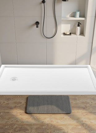 Shower Pan, 60? L x 32? W Single Threshold Shower Base, Rectangle Acrylic & PVC Showering Base in White, Slip-Resistant Showering Pan Bases with Drain & Cover for Bathroom, Left Drain Location