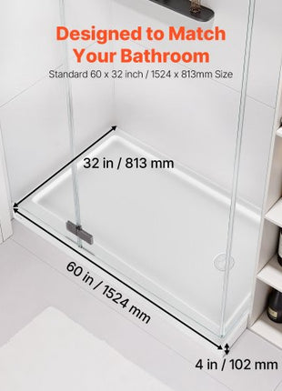 Shower Pan, 60? L x 32? W Single Threshold Shower Base, Rectangle Acrylic & PVC Showering Base in White, Slip-Resistant Showering Pan Bases with Drain & Cover for Bathroom, Right Drain Location