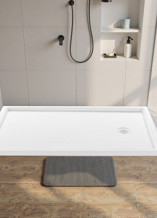 Shower Pan, 60? L x 32? W Single Threshold Shower Base, Rectangle Acrylic & PVC Showering Base in White, Slip-Resistant Showering Pan Bases with Drain & Cover for Bathroom, Right Drain Location