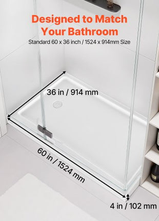 Shower Pan, 60? L x 36? W Single Threshold Shower Base, Rectangle Acrylic & PVC Showering Base in White, Slip-Resistant Showering Pan Bases with Drain & Cover for Bathroom, Left Drain Location