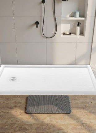Shower Pan, 60? L x 36? W Single Threshold Shower Base, Rectangle Acrylic & PVC Showering Base in White, Slip-Resistant Showering Pan Bases with Drain & Cover for Bathroom, Left Drain Location