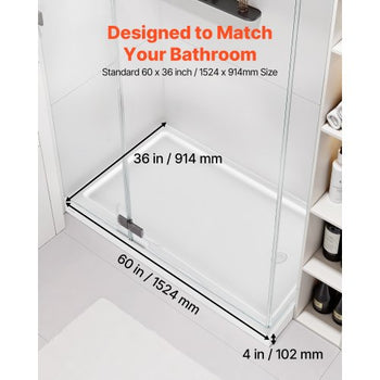 Shower Pan, 60? L x 36? W Single Threshold Shower Base, Rectangle Acrylic & PVC Showering Base in White, Slip-Resistant Showering Pan Bases with Drain & Cover for Bathroom, Right Drain Location