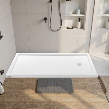 Shower Pan, 60? L x 36? W Single Threshold Shower Base, Rectangle Acrylic & PVC Showering Base in White, Slip-Resistant Showering Pan Bases with Drain & Cover for Bathroom, Right Drain Location