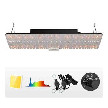 Black LED grow light panel with adjustable dimmer, featuring red, blue, and white lights, suitable for indoor plants.